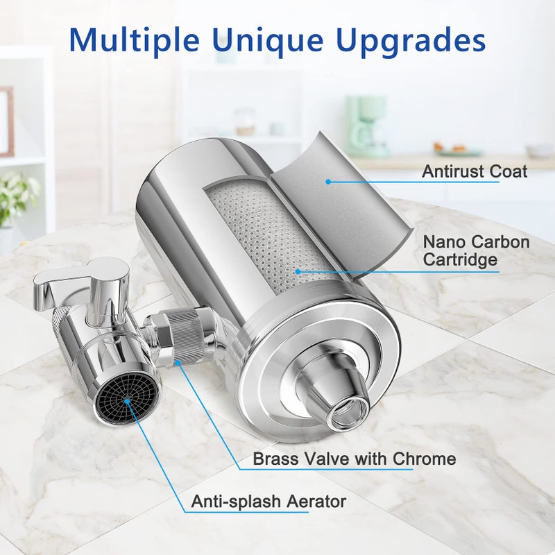 Hansing Faucet Water Filter, 1200-Gallons Water Faucet Filtration System, 304 Stainless Steel Tap Water Filter with with Dual 360-degree Swivels, Remove Chlorine, Lead, Odors, Bad Tastes and More - Image 4